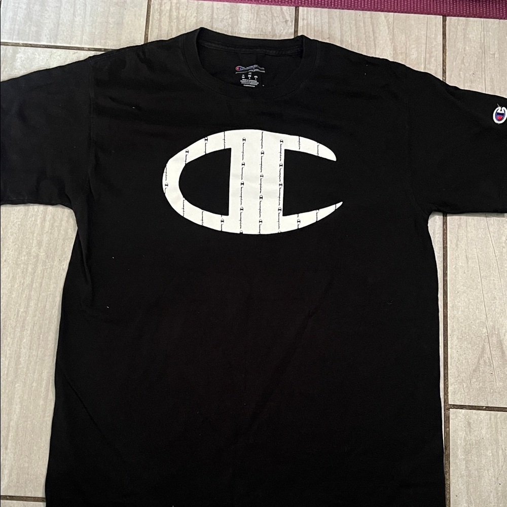 Champion Black T-Shirt with White Emblem
